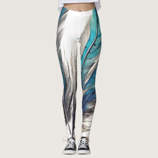 Leggings Trío de plumas azul brillante