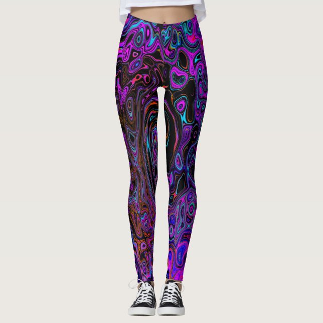 Leggings Trípedo negro y magenta retro líquido giratorio (Anverso)