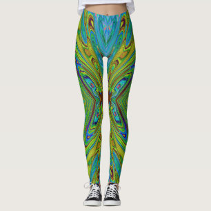 Leggings Trippy Chartreuse y Blue Abstract Butterfly