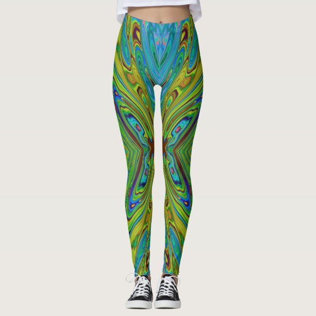Leggings Trippy Chartreuse y Blue Abstract Butterfly (Anverso)