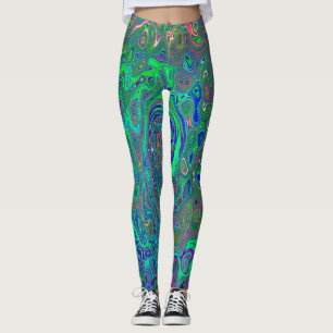 Leggings Trippy Chartreuse y Blue Retro Liquid Swirl