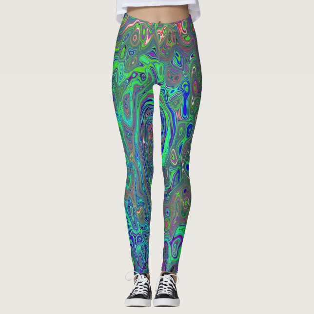 Leggings Trippy Chartreuse y Blue Retro Liquid Swirl (Anverso)