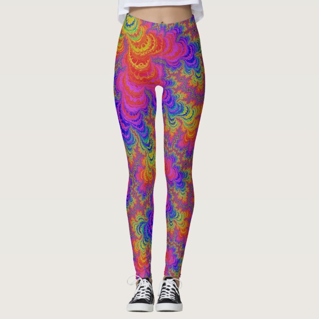 Leggings Trippy Funky Audaz Vibrante Arcoíris Abstracto Fra (Anverso)