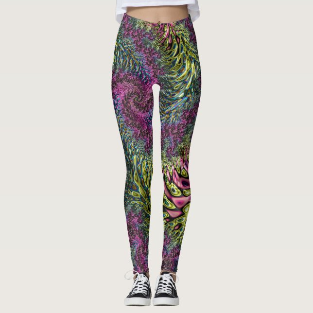 Leggings Trippy Funky Groovy Digital Resumen del arte fract (Anverso)