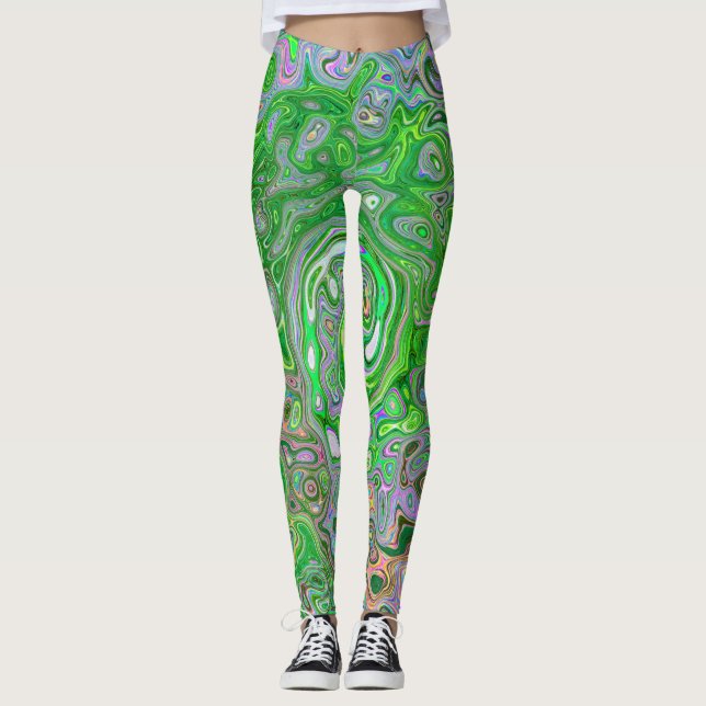 Leggings Trippy Lime Green y Pink Resumen Swirt Retro (Anverso)
