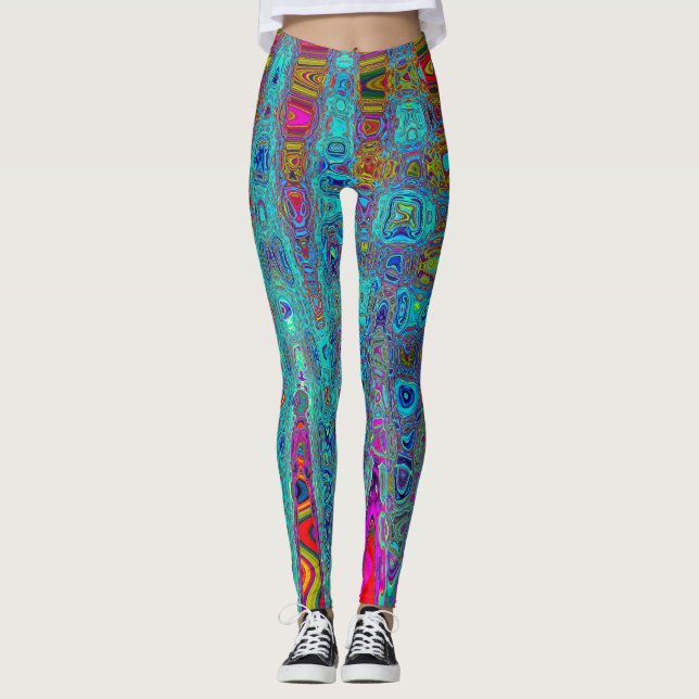 Leggings Trippy Sky Blue Resumen Olas atómicas retro (Anverso)
