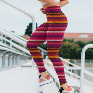 Leggings Trippy Stripes Bold Purple Psychedely Glitchy