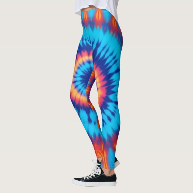 Leggings Trippy Tie-Dye Retro Azul y Naranja (Izquierda)