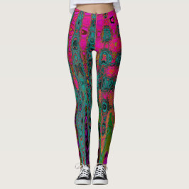Leggings Trippy Turquesa Resumen Olas Retro Atómicas