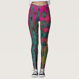 Leggings Trippy Turquesa Resumen Olas Retro Atómicas