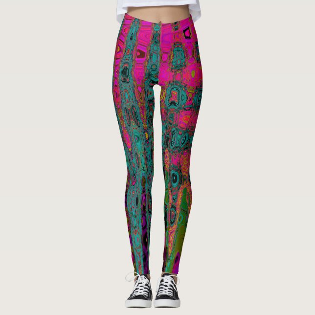 Leggings Trippy Turquesa Resumen Olas Retro Atómicas (Anverso)