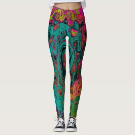 Leggings Trippy Turquoise Resumen Retro Liquid Swirl