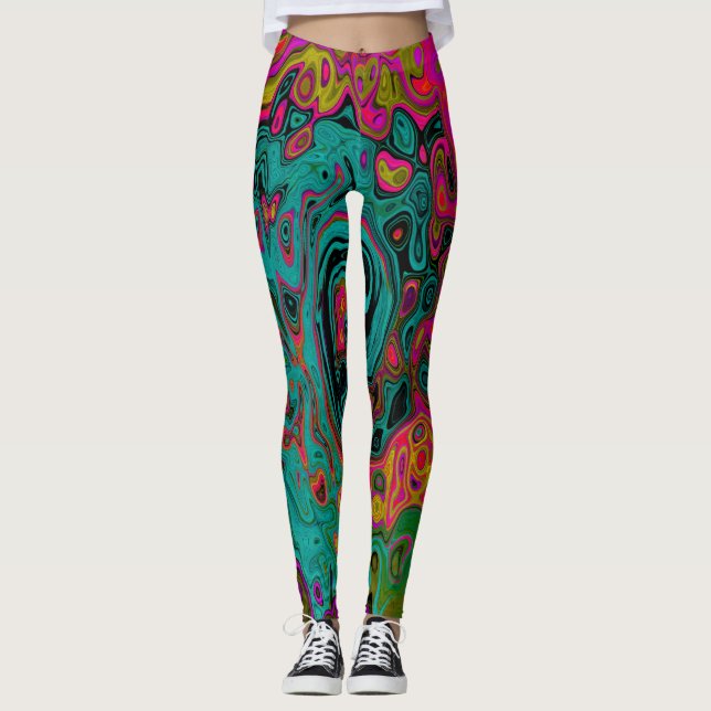 Leggings Trippy Turquoise Resumen Retro Liquid Swirl (Anverso)