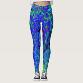 Leggings Trippy Violet Blue Abstract Retro Liquid Swirl