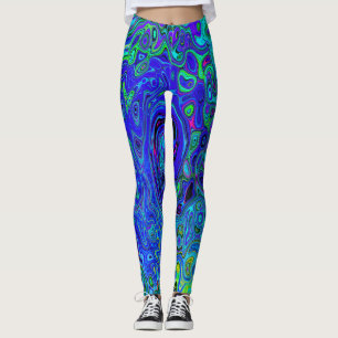 Leggings Trippy Violet Blue Abstract Retro Liquid Swirl