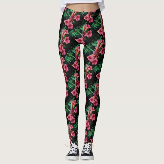 Leggings Trompeta rosada Castillo de Honeysuckle Arte Botán (Anverso)