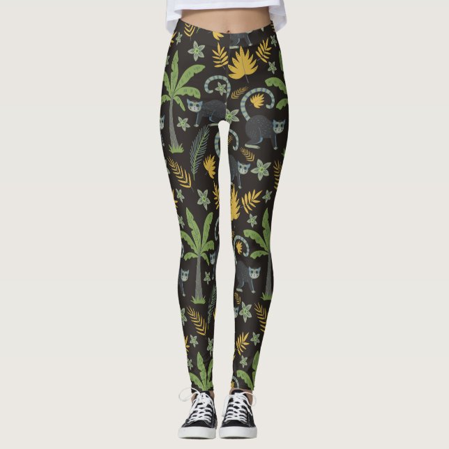 Leggings Tropical animals seamless pattern monkey palm tree (Anverso)