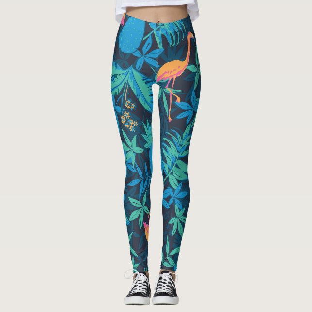 Leggings Tropical Artístico: Patrón de piña Flamingo. (Anverso)