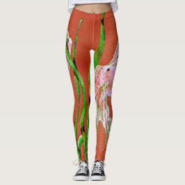 Leggings Tropical Fantail Fish Watercolor Orange Green