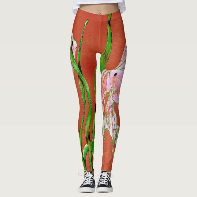 Leggings Tropical Fantail Fish Watercolor Orange Green (Anverso)