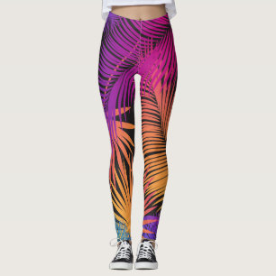Leggings Tropical Palm Tree Leaves Jungle Rainbow
