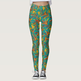 Leggings Tropical Pattern with Red and Yellow Leaves