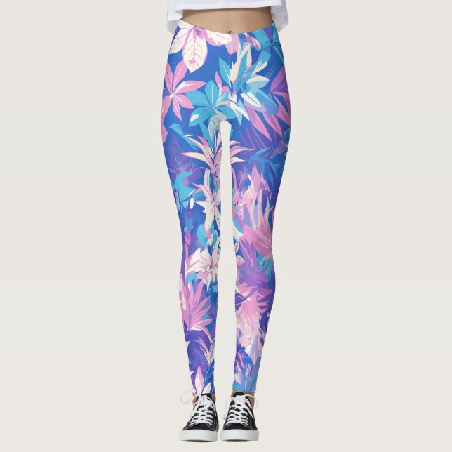 Leggings 🌺 Tropical Pink & Blue Floral Pattern - Fresh & V (Anverso)