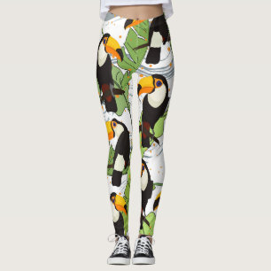 Leggings Tropical Toucan, palmas verdes, patrón vintage.