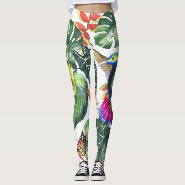 Leggings Tropicales de loro y colibrí (Anverso)