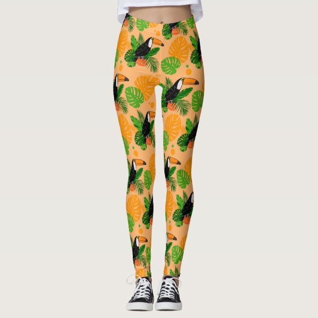 Leggings Trópico Toucan Bird Seamless Pattern (Anverso)