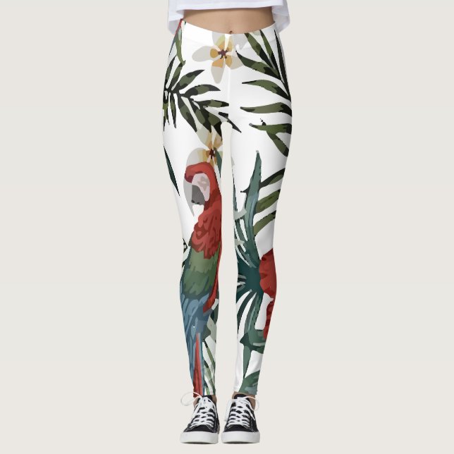 Leggings Trópico Vintage Macaw Parrot Hibiscus (Anverso)