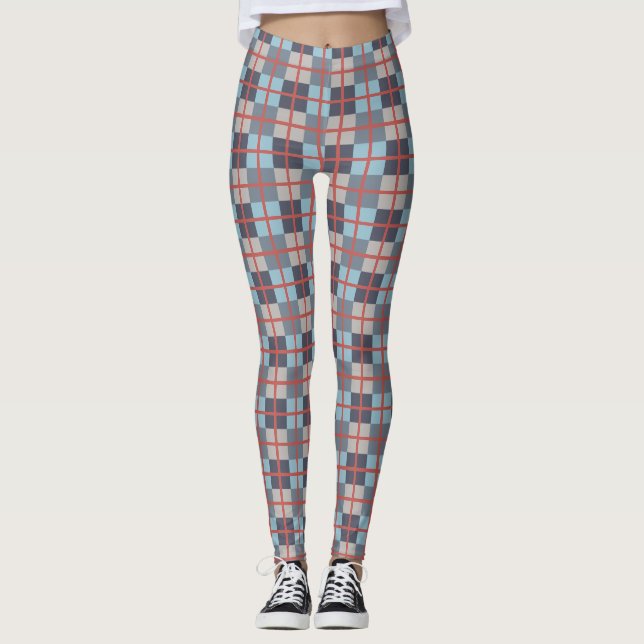 Leggings Truco Azul Gris Algodón Naranja Patrón rojo (Anverso)