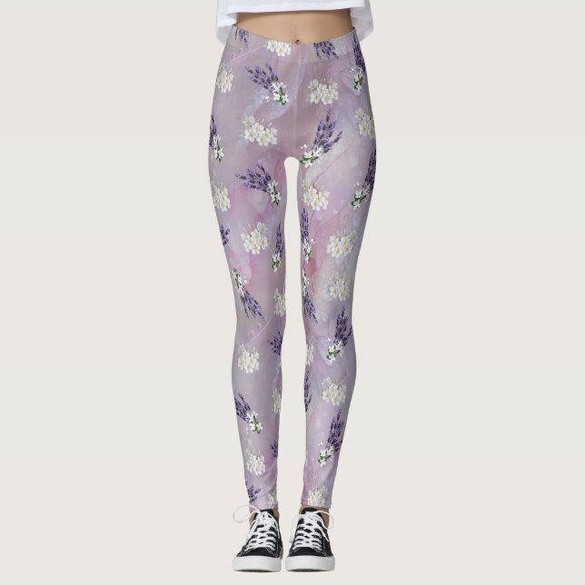 Leggings Tuberose & Lavender florece sobre pétalos Rosas (Anverso)