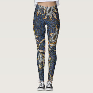 Leggings Tulipán de sauce patrón azul floral de William Mor
