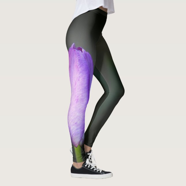 Leggings Tulipán morado sobre negro humeante (Derecha)