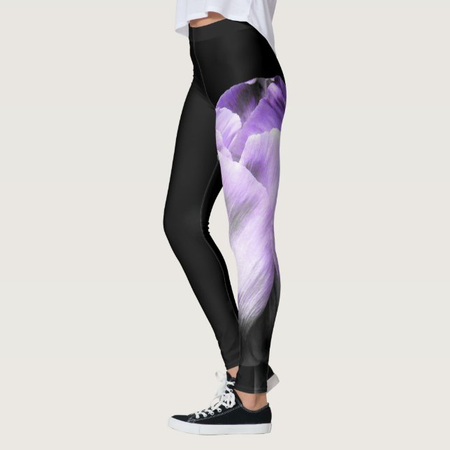 Leggings Tulipán morado y gris sobre negro (Izquierda)