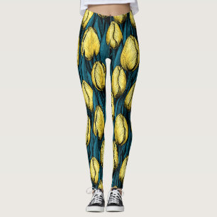 Leggings Tulipanes amarillos con hojas azules