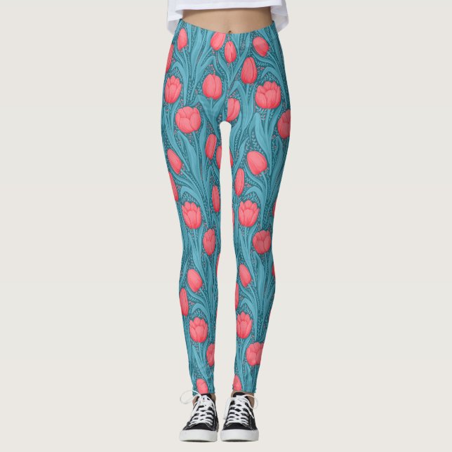 Leggings Tulipanes azules y rojos (Anverso)
