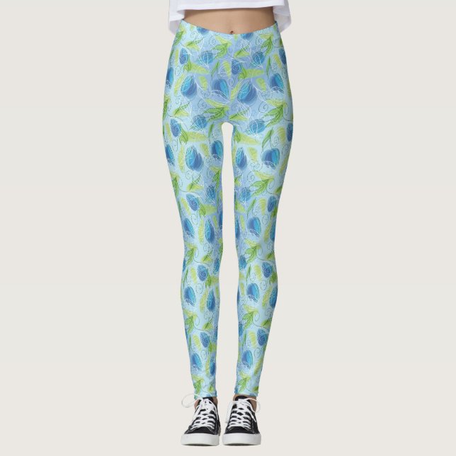 Leggings Tulipanes azules y verdes (Anverso)