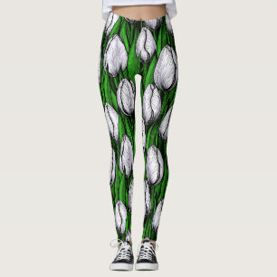 Leggings Tulipanes blancos con hojas verdes