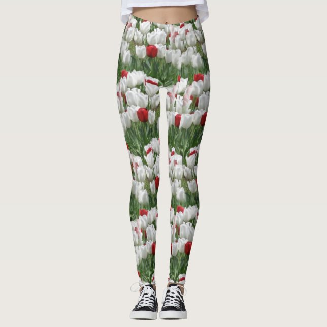 Leggings Tulipanes blancos y rojos (Anverso)