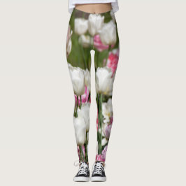 Leggings Tulipanes blancos y rosas brillantes en un día sol
