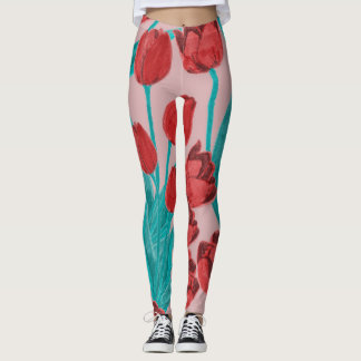 Leggings Tulipanes de primavera, patrón floral dibujado a m