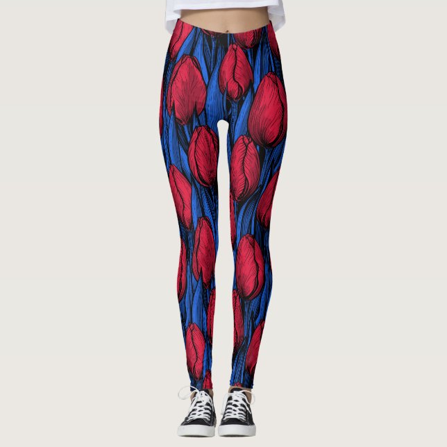 Leggings Tulipanes en rojo y azul (Anverso)