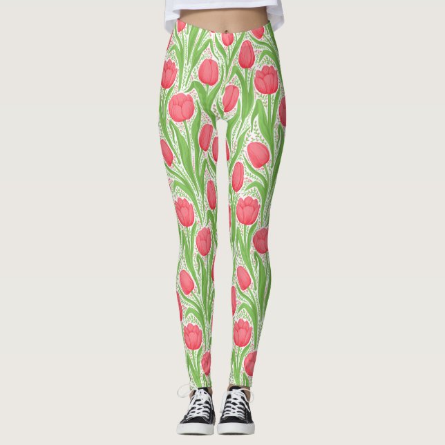 Leggings Tulipanes en rojo y verde (Anverso)