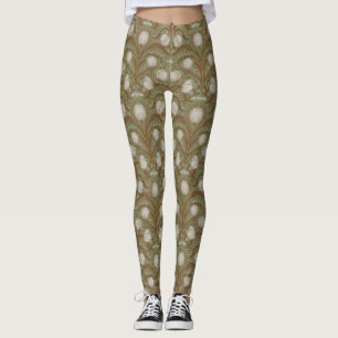 Leggings Tulipanes Retro Nouveau en salvia y marrón
