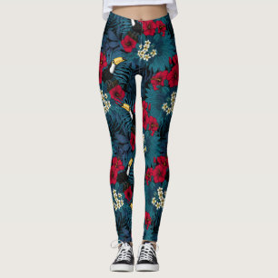 Leggings Turcanos y flora tropical, verde y roja