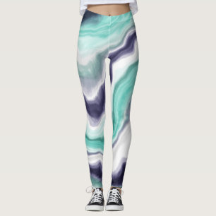 Leggings Turquesa, azul y mármol blanco