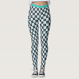 Leggings Turquesa Black White Stars Square Pattern Fitness