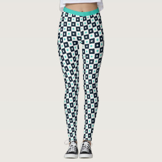 Leggings Turquesa Black White Stars Square Pattern Fitness